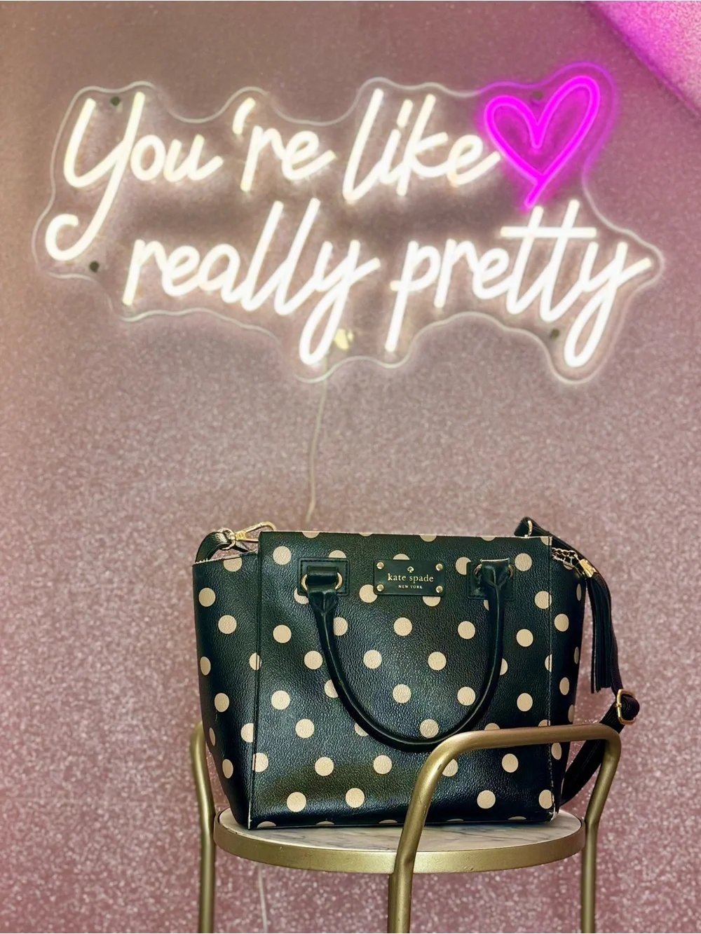 Kate Spade Black and Cream Polka Dot Leather Satchel